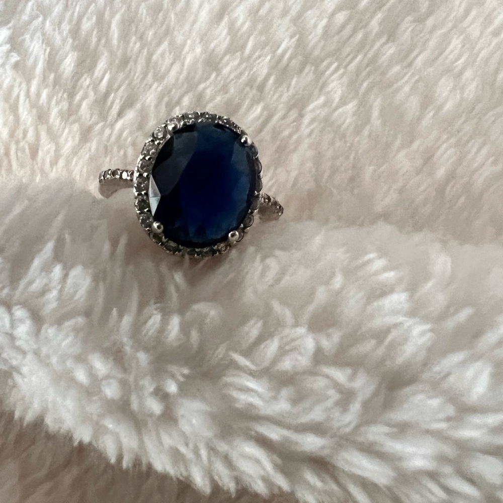 Sterling Silver Blue Sapphire n Diamond Ring